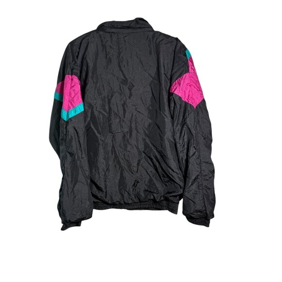 Vintage Longstreet Tall Black Pink & Teal Nylon Windbreaker Jacket L - Picture 4 of 5